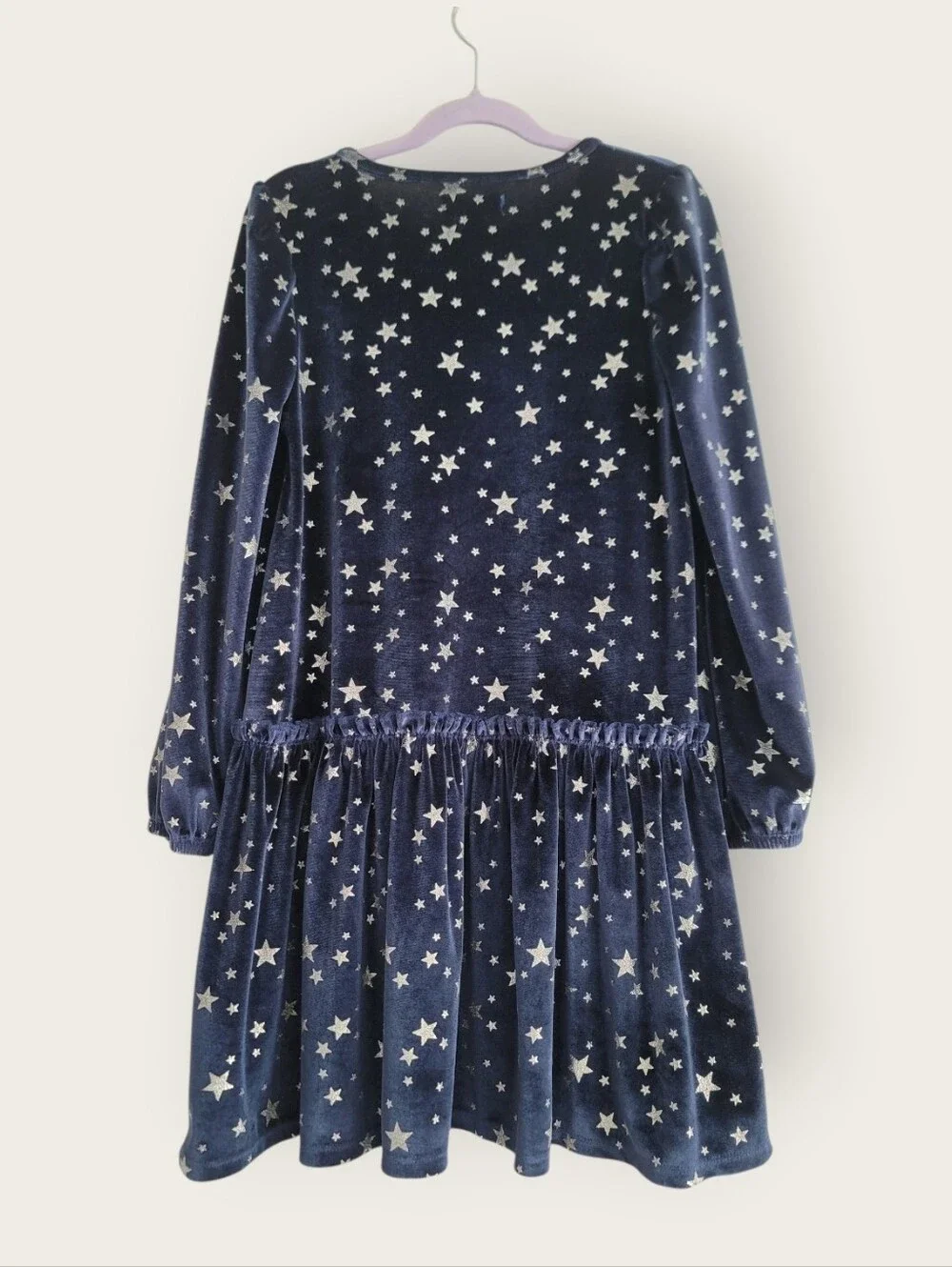 Tucker + Tate Girls 7 Velvet Dress Metallic Stars Celestial Tiered New Year Blue